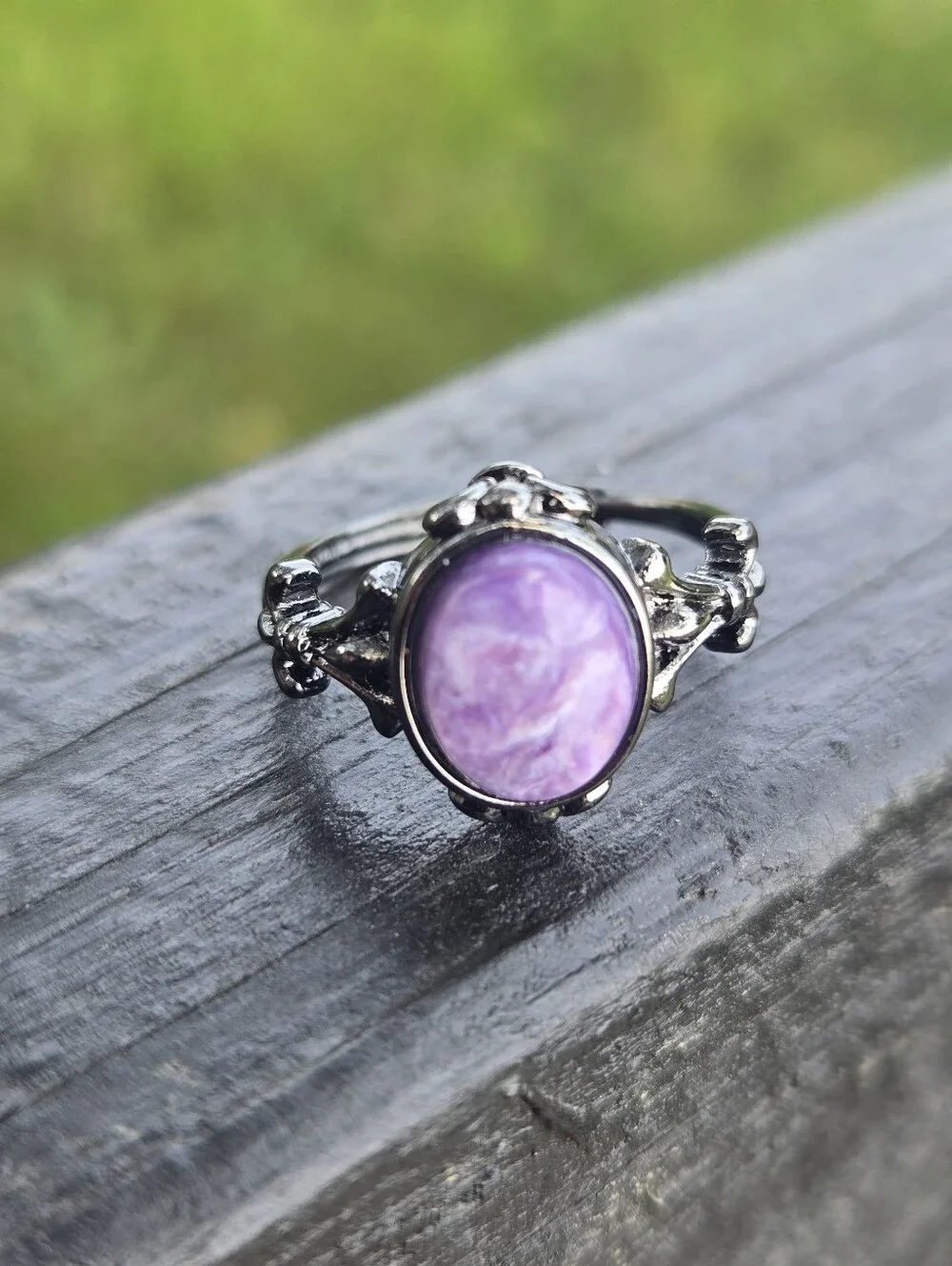 Natural Siberian Charoite Oval Shield Ring Silver